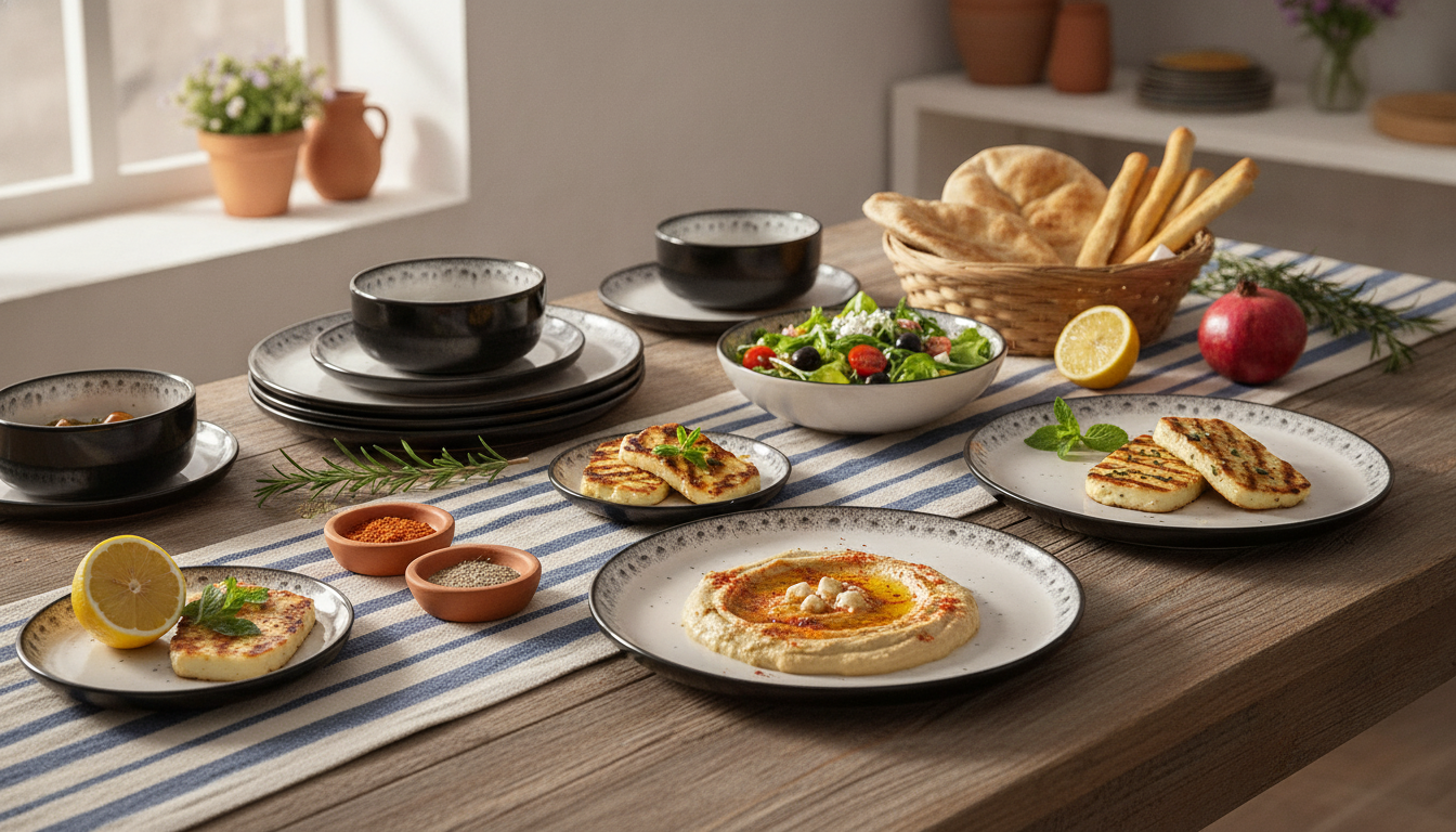 18-Piece White & Black Ceramic Set for Mediterranean Meals