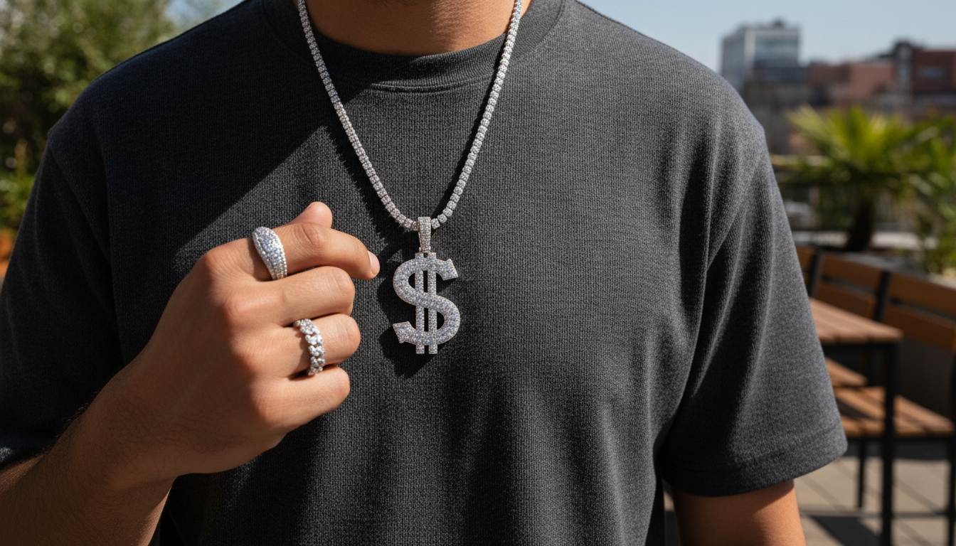 Iced Out Moissanite Dollar Sign Pendant in 925 Silver