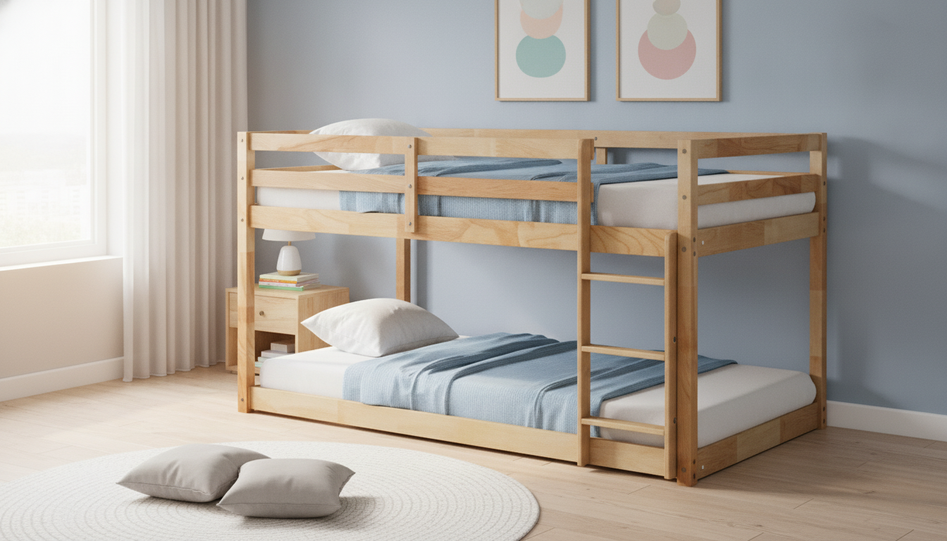 Low Twin-Over-Twin Bunk Bed: Ladder & Guardrail Safety